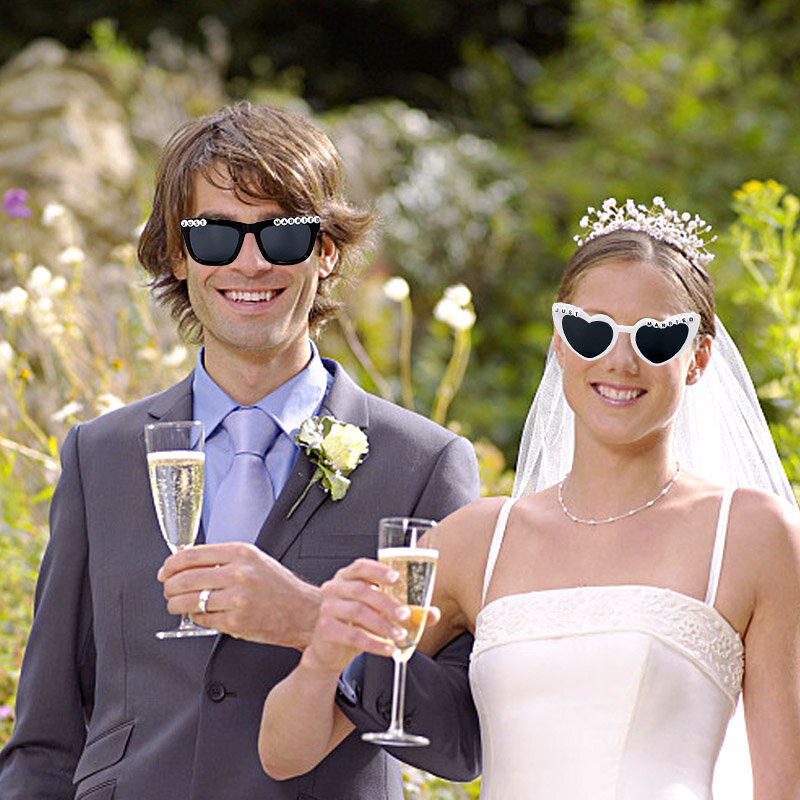 Just married sunglasses para o casamento, decoração nupcial do partido, acessórios da noiva, decoração do partido, bachelorette party