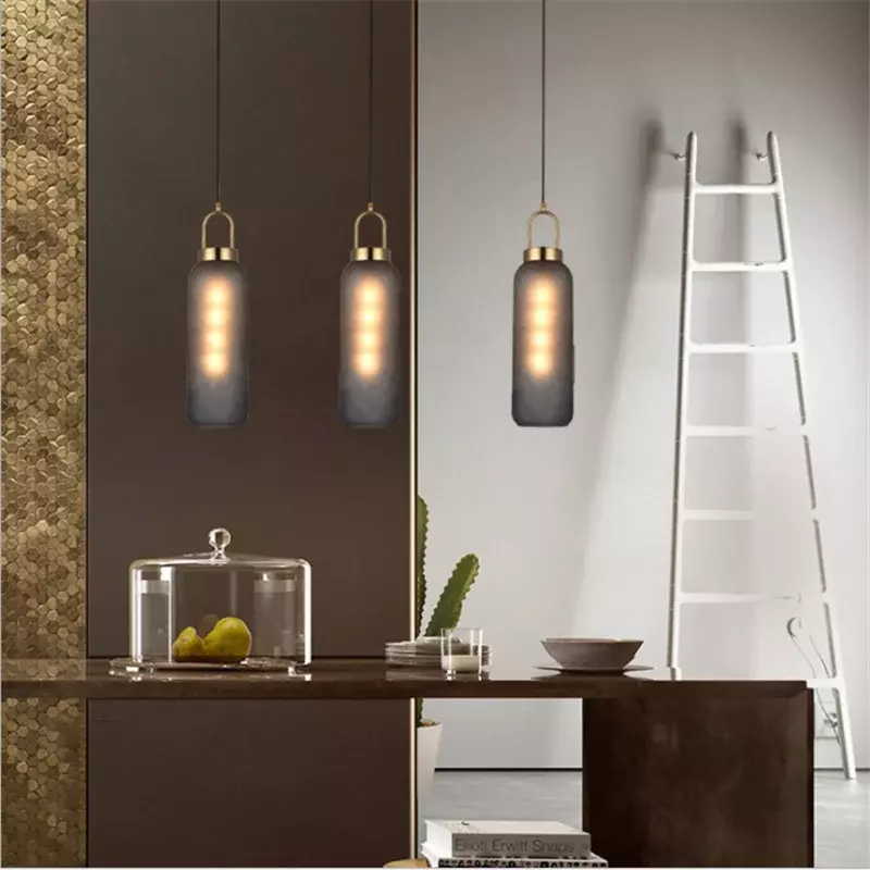 Nordic Glass Ball Pendant Lights Smoke Grey Sphere Hanging Lamp Study Bedroom Bedside Lamps Lighting Fixtures Lamparas