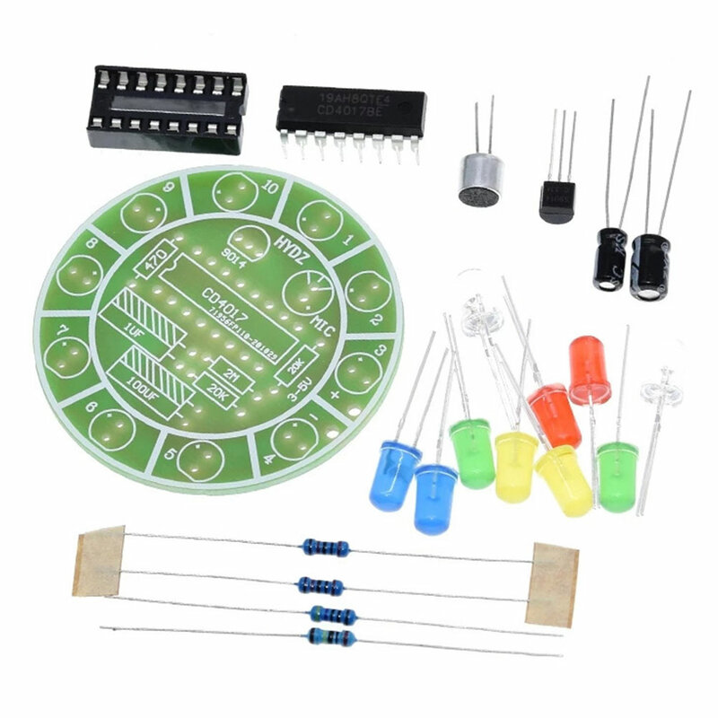 다채로운 음성 제어 회전 LED 조명 키트, 전자 제조 DIY 키트, 예비 부품, 학생 실험실, CD4017 NE555