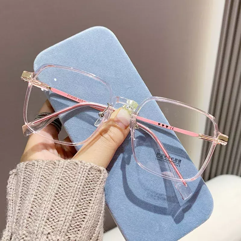 Kacamata membaca modis trendi wanita Anti cahaya biru presbiopia kacamata definisi tinggi uniseks bingkai transparan kacamata