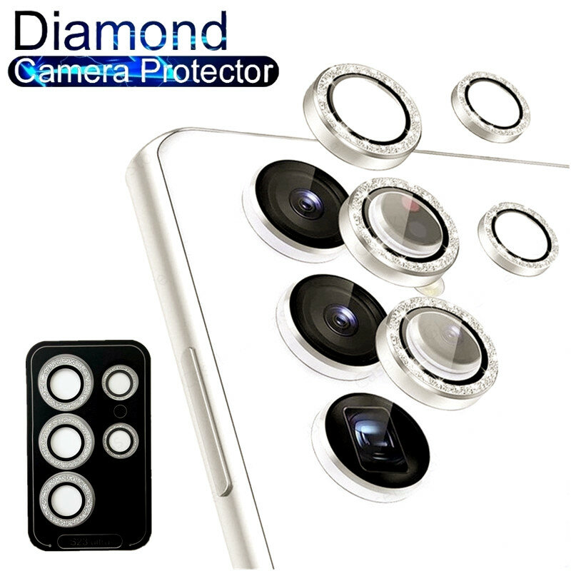 For Samsung Galaxy S23Ultra S24Ultra  Bling Diamond Camera Lens Protector Metal Rings Tempered Glass for galaxy s23plus s22ultra