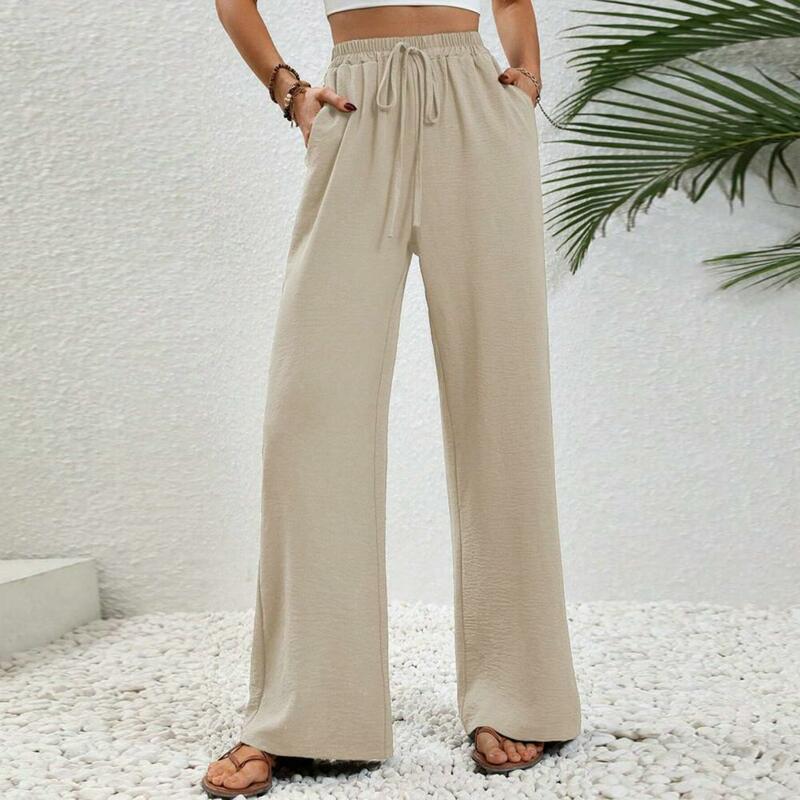 Брюки женские с широкими штанинами, удобные штаны для йоги с эластичным поясом, с карманами, мягкие дышащие плиссированные брюки