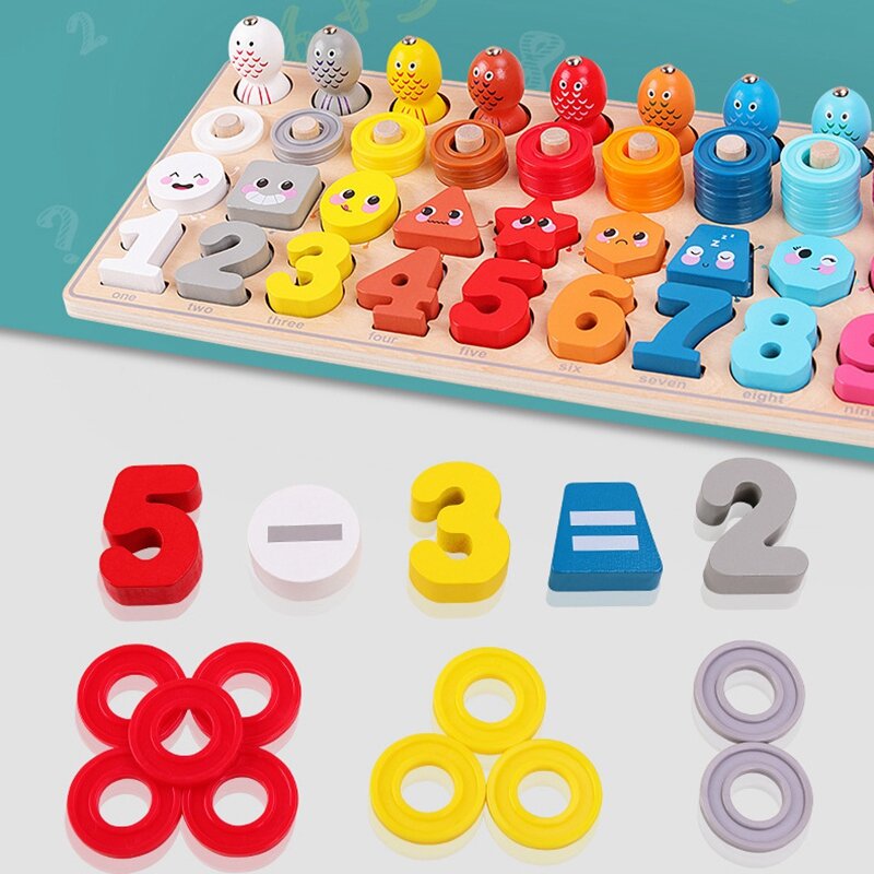 Mainan Puzzle angka kayu untuk balita, mainan permainan memancing, papan mainan cocok matematika untuk anak usia 3 tahun