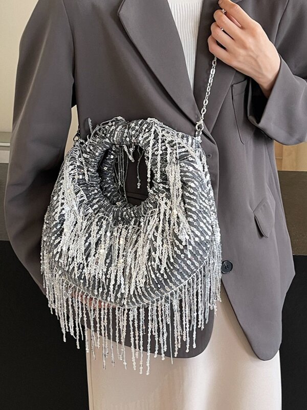 Модные дизайнерские сумки-Хобо с блестками и кошельки, женские сумки через плечо, новинка 2024, вечерние клатчи высокого качества