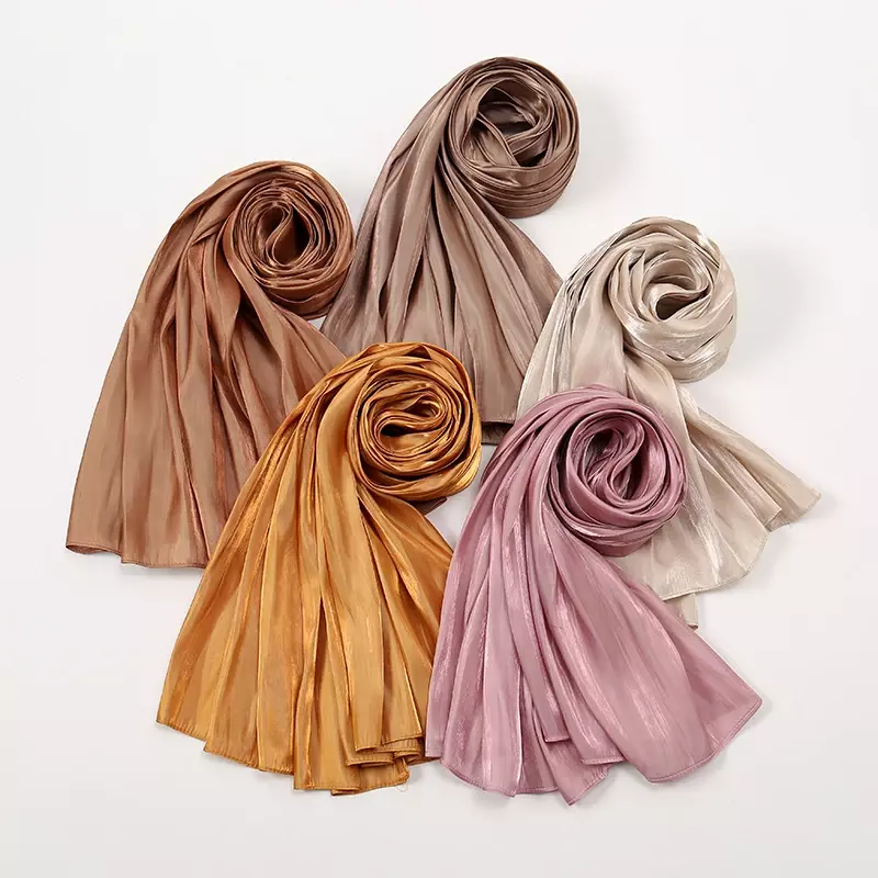 Bufanda de seda satinada para mujer, Hijab brillante de lujo, Medine velo de seda, chal musulmán, venta al por mayor