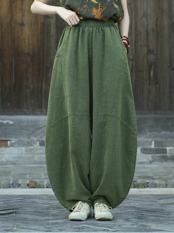 Ramie Sarouel-bombachos holgados de gran tamaño para mujer, pantalones bombachos de algodón Natural de alta calidad, pantalones de Yoga Pastoral Vintage