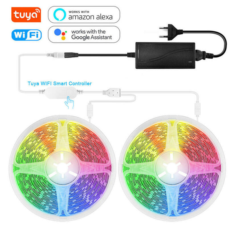 Tuya Smart LED Light Strip 5m 10m 20m DC 12V RGB 5050 WiFi Led Flexible Lamp Tape TV Background Ball Decoration Lighting
