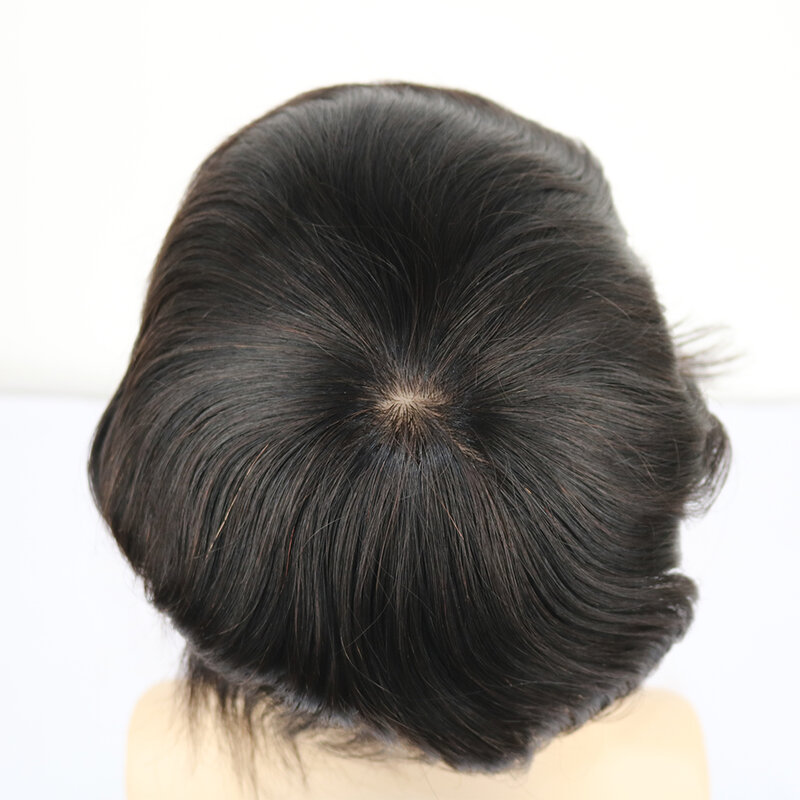 Peluca de cabello humano 100% liso para hombres, Base de seda completa, tupé Natural, rayita, reemplazo duradero, 8x10