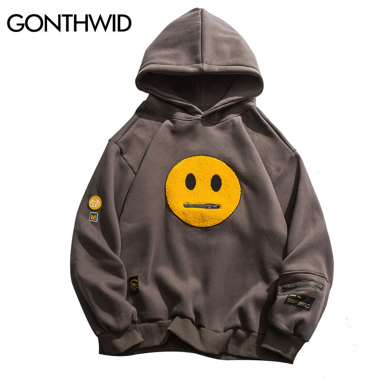 Gonthwid-camisolas com capuz masculinas com bolso e zíper, patchwork, estilo hip hop, streetwear, casual, pulôver