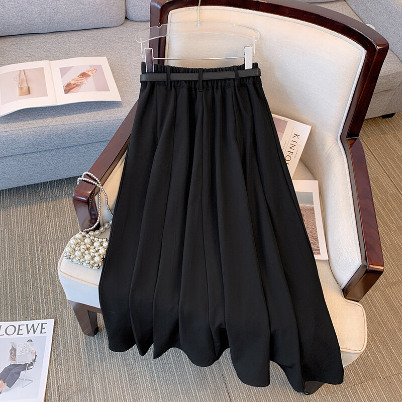 Женская черная юбка большого размера, профессиональная свободная модная юбка с двумя карманами и подкладкой, Семь размеров на выбор