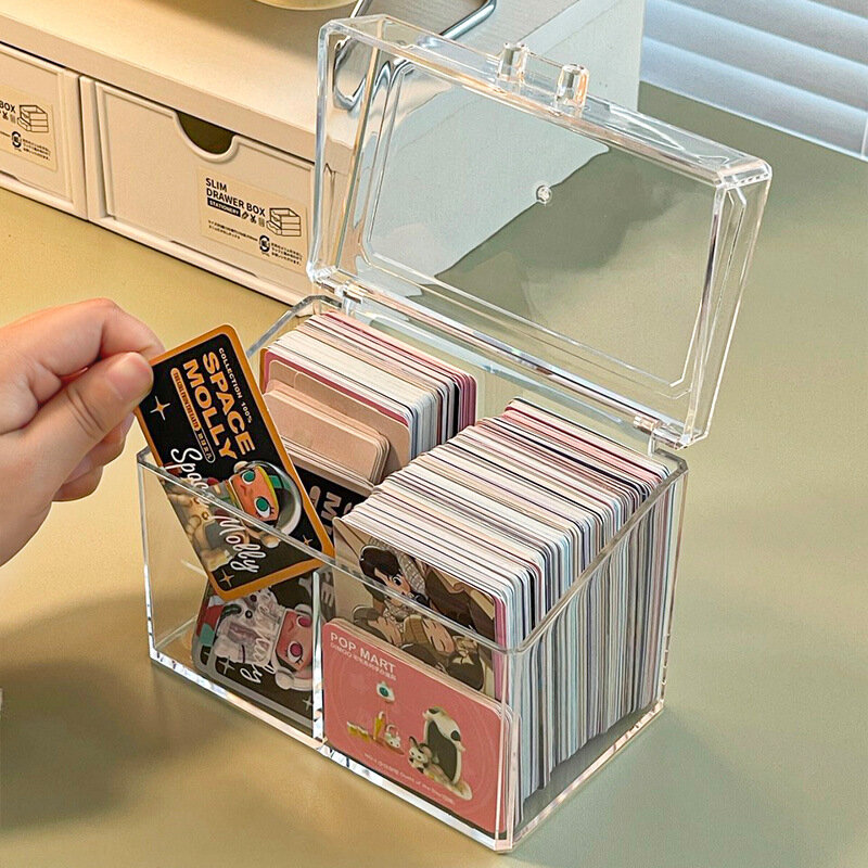 Kpop กล่องใส่การ์ดรูปภาพอะคริลิคกล่องใส่การ์ดแบบเกาหลีมีช่องจัดระเบียบการ์ดกล่องใส่ของแบบใส