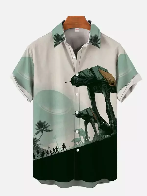 Koszula z krótkim rękawem i hawajskim nadrukiem Beach Sunset Drzewo kokosowe i zbroja Walker Plus Size S-5XL