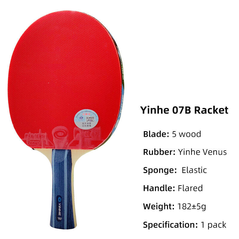Yinhe-Raquette de tennis de table 07B, 5 raquettes de ping-pong en bois, caoutchouc élastique, approuvé ITTF, attaque rapide avec boucle