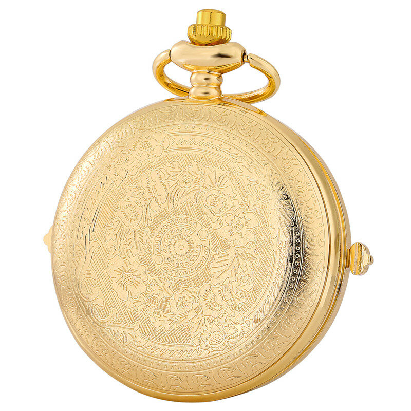 Роскошные золотистые кварцевые аналоговые карманные часы унисекс с изображением сандального стекла на цепочке с арабским цифром