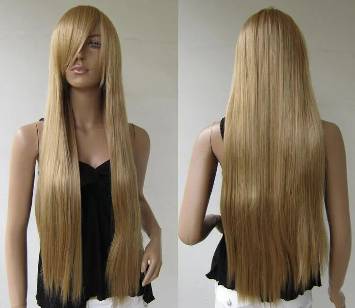 Parrucca per capelli da festa Cosplay bionda dorata lunga 75cm 30 "pollici