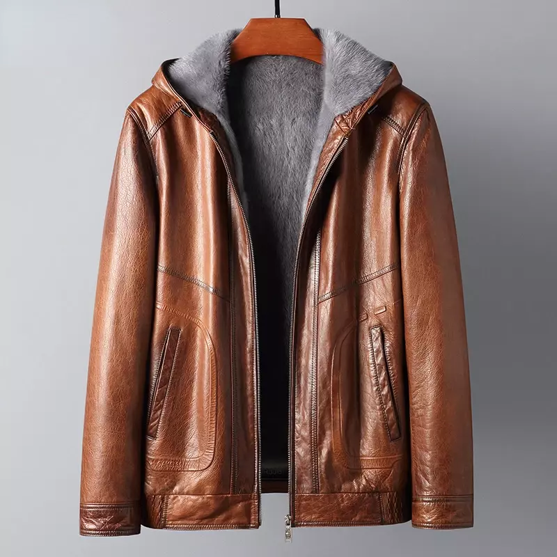 남성용 천연 모피 재킷, 밍크 모피 안감, 첫 번째 레이어 양가죽 재킷, 남성 후드 밍크 탑, 남성 겨울 코트, 2022
