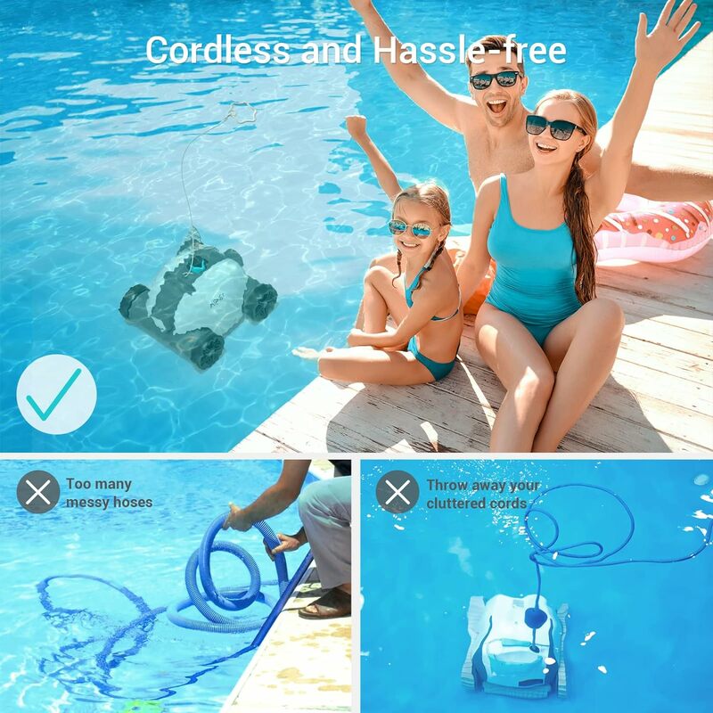 Cordless Pool Vacuum Robot with Dual-Drive Motors, 90 Mins Cleaning for Above/In-ground Pools with Flat Floor up to 861 sq.ft