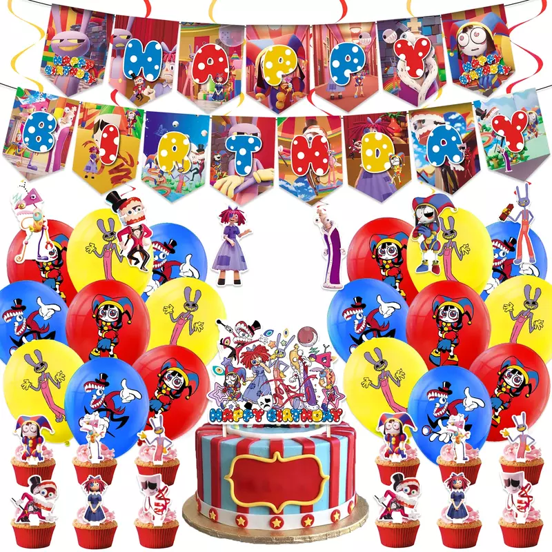 De Geweldige Digitale Circus Verjaardagsfeestje Decoratie Wegwerp Servies Ballonnen Tafelkleed Cake Toppers Voor Kinderen Baby Shower