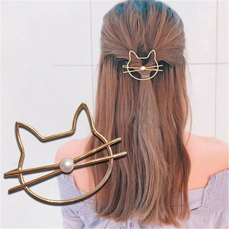 2022 heißer Verkauf Aushöhlen Katze Haar Pin Hilfs Modellierung Zubehör Mode Niedlichen Nachahmung Perle Haarnadel Seite Clip Haarspange
