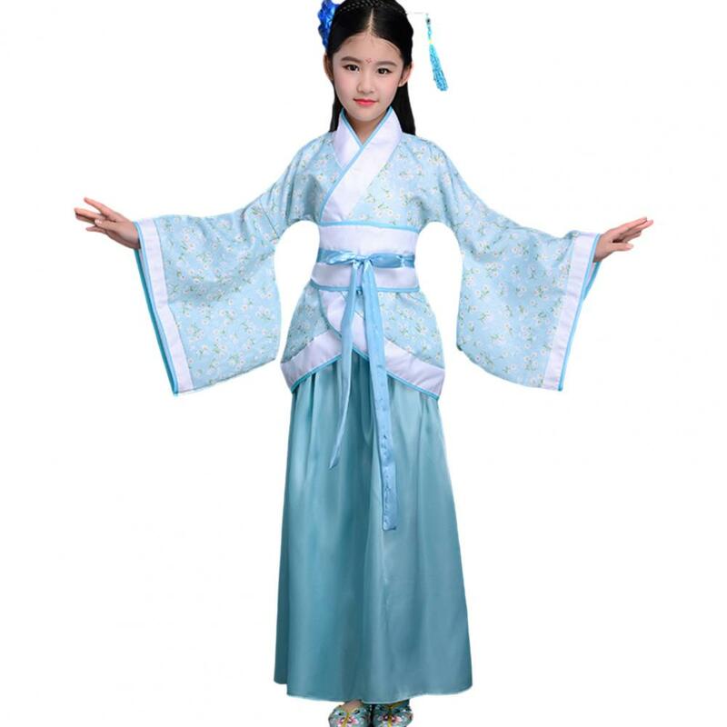 Princess Dress Traditional Chinese Hanfu Dress for Kids Adjustable Belt Long Sleeve Stage Performance Costume with Cloak