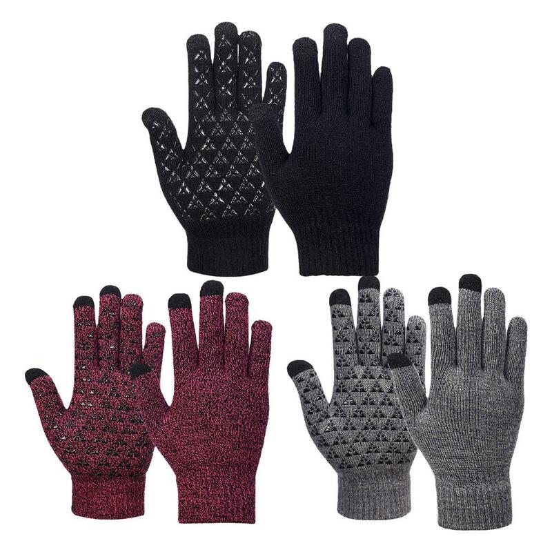 Новые зимние вязаные перчатки для сенсорных экранов, утолщенные теплые перчатки для улицы, езды на велосипеде, мотоцикле, лыжах, перчатки с пальцами для женщин и мужчин