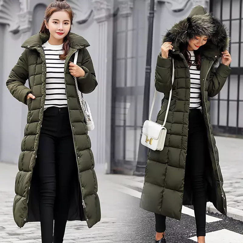 여성용 모피 퀼트 재킷, 2023 패션, 두껍고 따뜻한 롱 코트, 파카, 후드 다운 스노우 아웃웨어, 겨울 의류