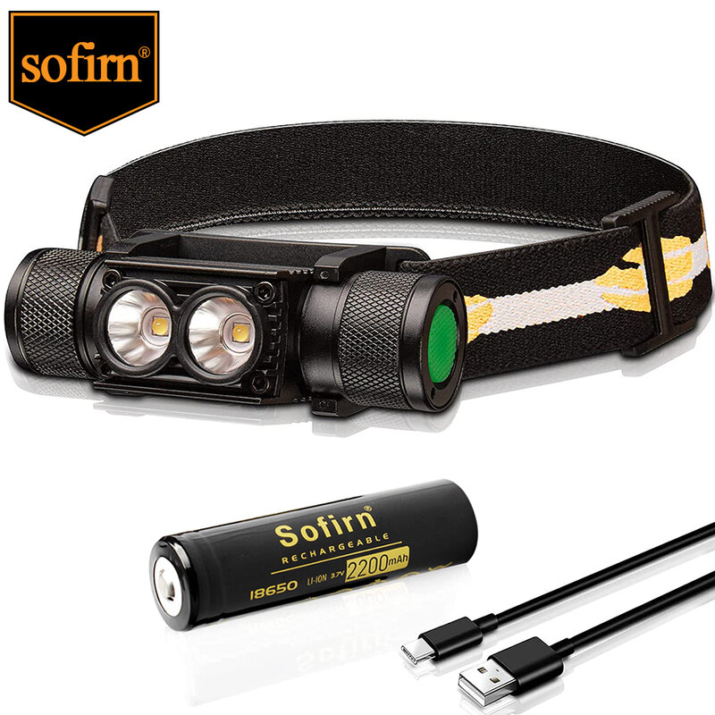 SOFIRN-Lampe de poche H25L aste par USB, lampe de sauna sous LM avec batterie 18650, lampe frontale pour touristes, torche de camping et de pêche, LH351D, 90CRI, 5000K