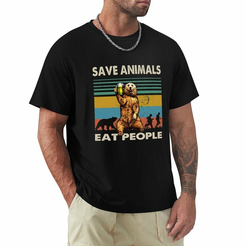 เสื้อยืดผู้ชายลาย Save Animal Eat People เสื้อยืดแขนสั้นแบบใหม่แห้งเร็ว