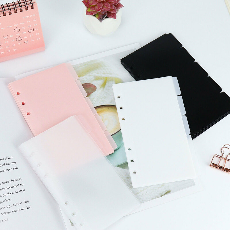 투명 핑크 블랙 바인더 포켓 바인더 폴더, 노트북 디바이더 페이지, 방수 PVC 잎 문서 정리 가방, A6, A7