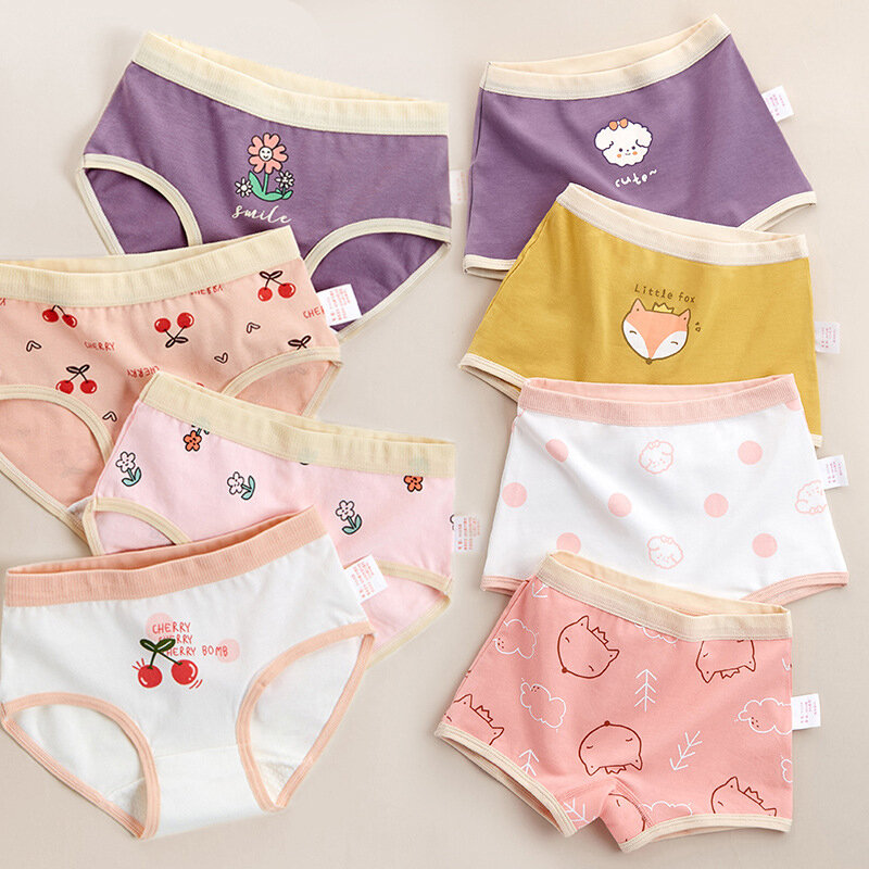 4PCS Girls Cotton Panties Summer Kid Thin Breathable Cartoon Briefs Young Children Underwears Toddler Antibacterial Knickers