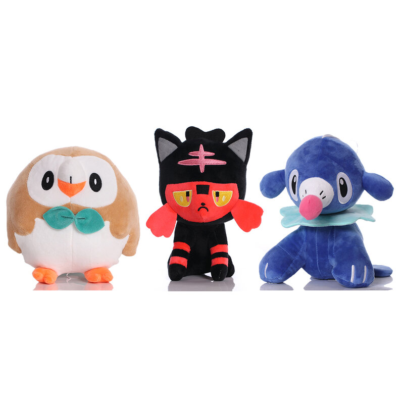 Initial Pokemon Plush Toy Litten Popplio Rowlet Peluche Stuffed Doll Combination Birthday Present Gifts For Kids