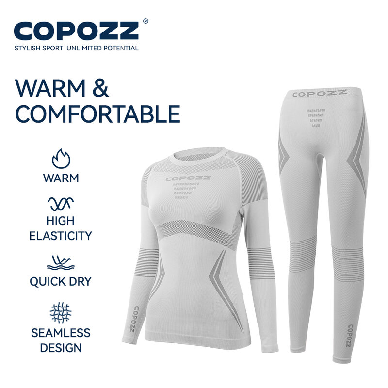 COPOZZ set pakaian dalam termal Ski pria wanita, atasan dan celana dewasa kompresi cepat kering fungsional