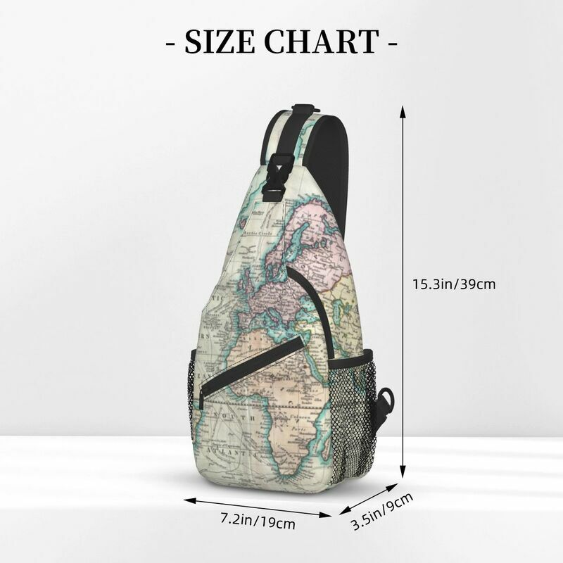 Mapa do mundo vintage crossbody estilingue mochila saco de ombro peito personalizado para ciclismo acampamento daypack