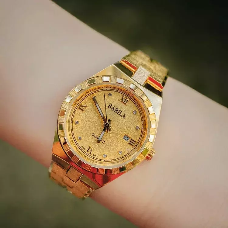 Oblodzony męski zegarek dla kobiet miedziany diament 2024 nowa stalowa para zegarek dla zakochanych 18K złota mosiądz retro rzeźbione kwarc