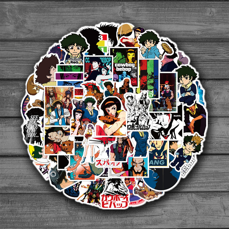 50 buah baru stiker kartun Anime Jepang Bebop koboi untuk Skateboard komputer Notebook mobil Decal mainan anak-anak