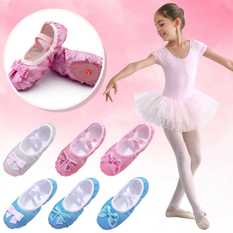 Chaussures de Ballet à paillettes pour enfants, chaussures de danse à nœud papillon, chaudes, classiques, chaussures d'intérieur à semelle fendue, chaussures de Yoga