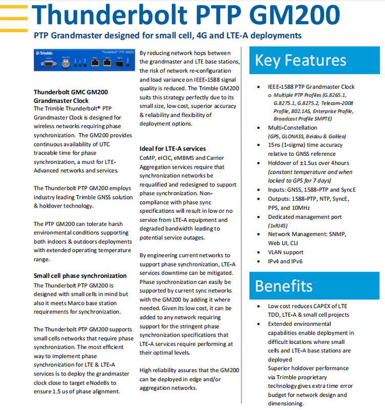 Trimble  GM200 Time Server PTP SNMP Web UI CLIT Thunderbolt PTP GM200