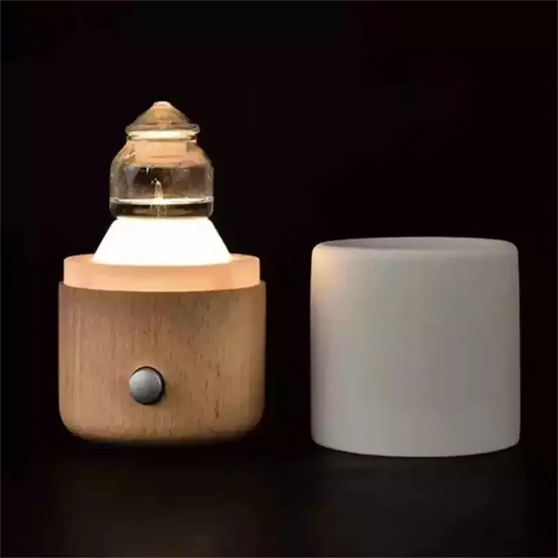 Waterless Nebulizing Essential Oil Diffuser 30ml Aroma OAK Wood Handmade Ceramic LED Meditation Ambient Light Scent Fragrance
