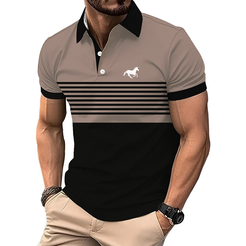 Polo à rayures tendance pour hommes, vêtements décontractés, chemise d'affaires, nouvelle mode, été