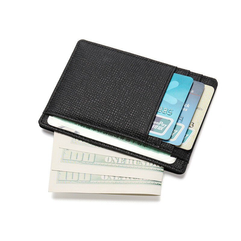Porte-cartes de crédit en cuir de vachette à motif croisé, portefeuille carré ultra-fin, fente multi-cartes, porte-carte d'identité anti-magnétique, unisexe