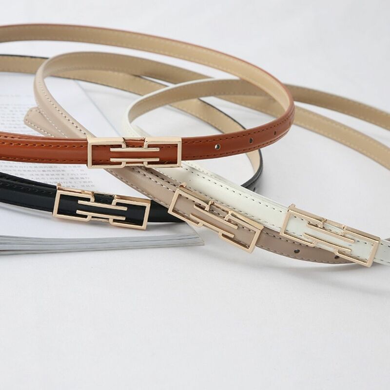 Fashion Women PU Leather Thin Belt Solid Color Skinny Waist Metal Buckle Ladies Trouser Dress Decoration Waistband