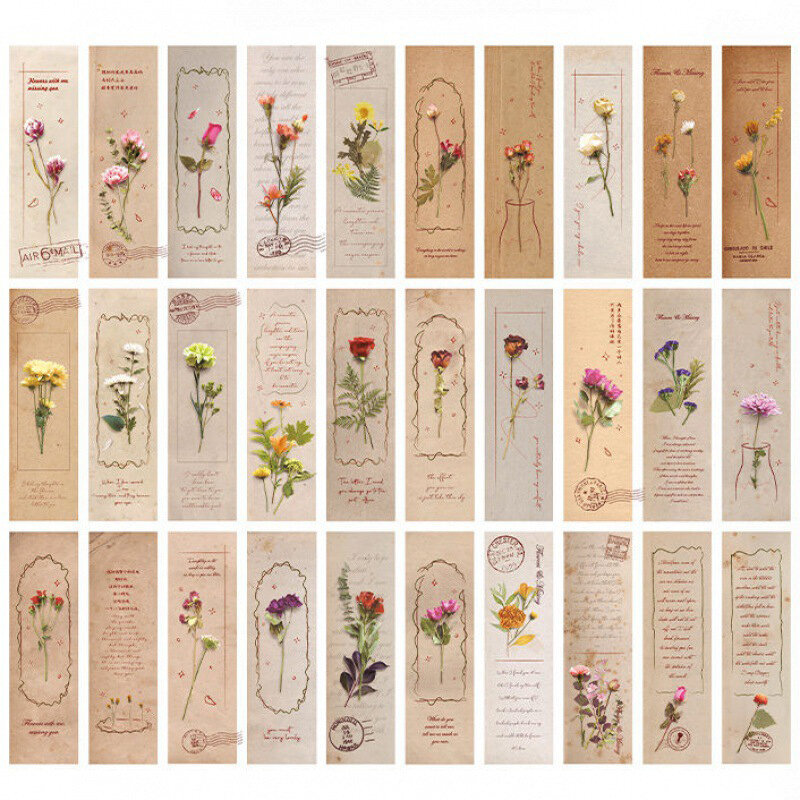 Minimalista Bookmark com Seco Flor e Planta Floral, Presente Estudante, Marcadores de Leitura Bolsa, Clipes de Página, Artigos de papelaria