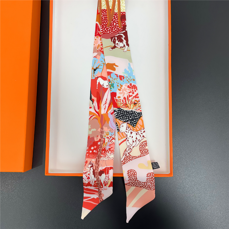 Skinny Silk Ribbon Scarfs for Women Luxury Design Horse Print Neckerchief Female Foulard Hairband Neck Tie Handle Bag Satin Gift