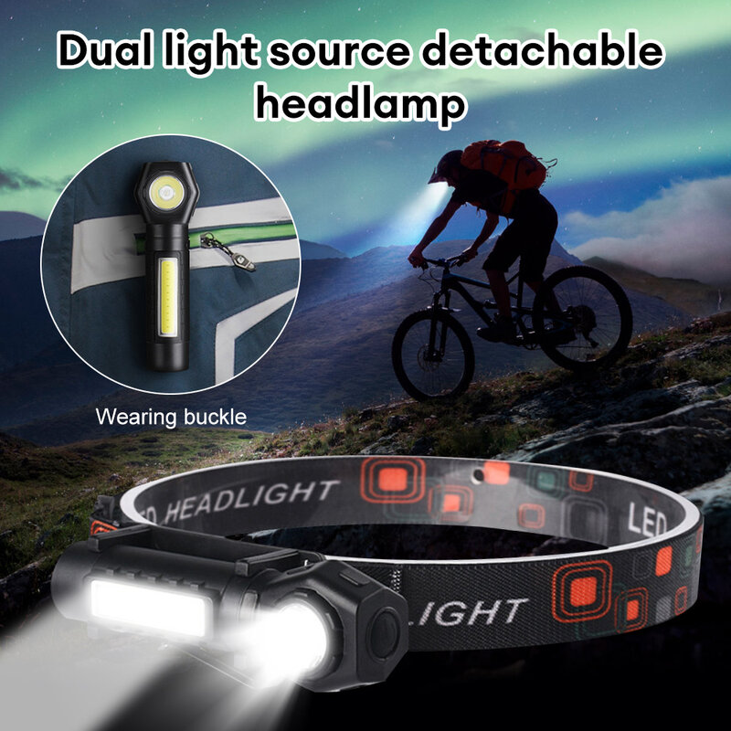 Outdoor Headlamp USB Detachable Head Lamp Waterproof Magnetic Rechargeable Flashlight for Working Camping Fishing