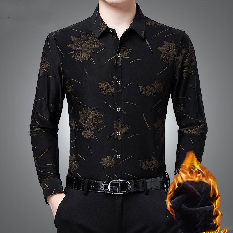 Autunno inverno uomo colletto rovesciato bottone geometrico astratto fiore stampato manica lunga Cardigan camicia moda Casual top