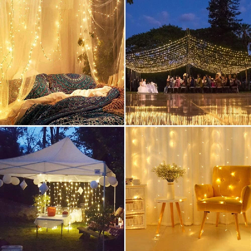 Guirxiété lumineuse dégradée de rideau LED avec télécommande, guirxiété de nouvel an, décoration de fête de Noël, décoration de mariage, 3m