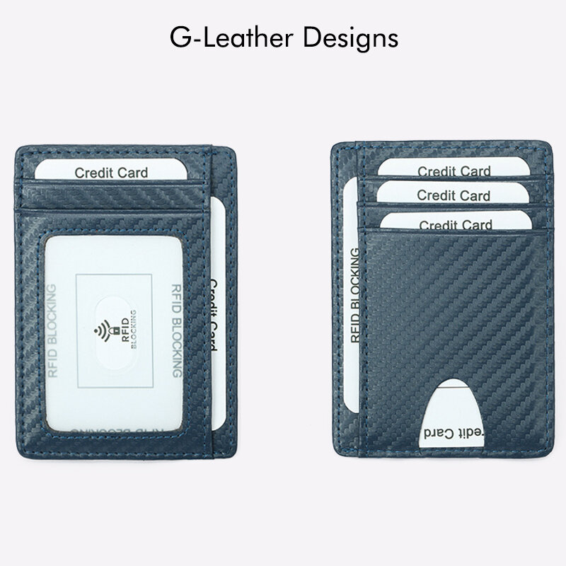 Dompet kartu kulit pola serat karbon pria, dompet kartu kredit tempat kartu ID dengan jendela transparan model baru 2023