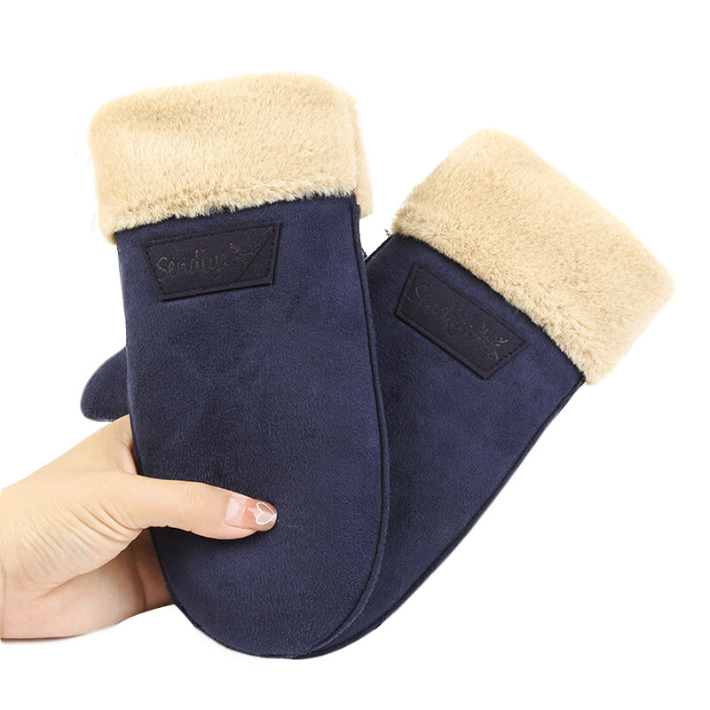 Зимние варежки, перчатки для женщин, однотонные зимние теплые уличные перчатки для шеи