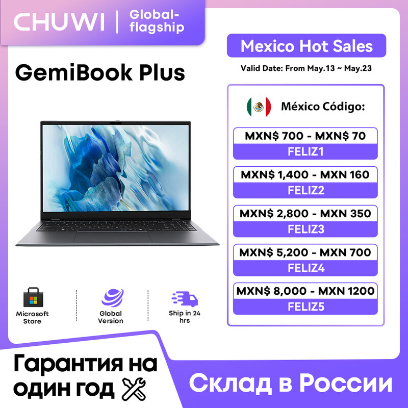 CHUWI-Portátil GemiBook Plus com ventoinha, Gráficos Intel N100, 12ª Geração, 15.6 ", 1920*1080p, 8GB de RAM, 256GB SSD, Windows 11
