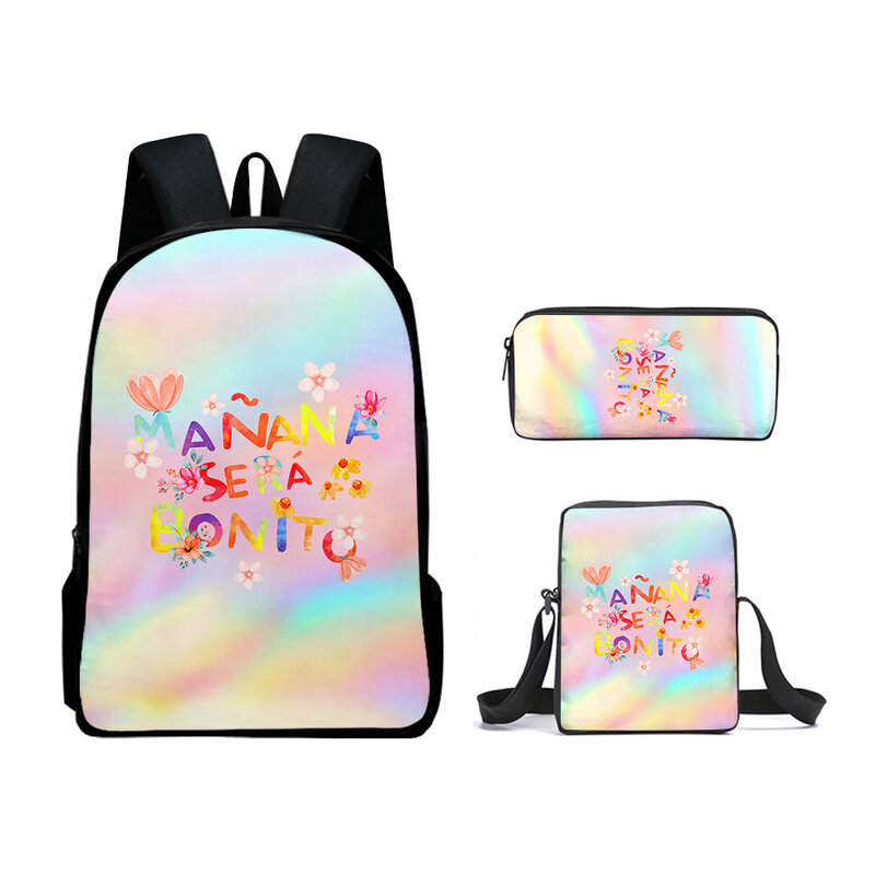 Classic Manana Sera BonitoI 3D Print 3pcs/Set pupil School Bags Laptop Daypack Backpack Inclined shoulder bag Pencil Case